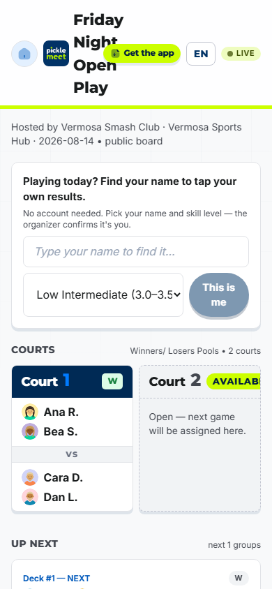 Open Play live court board
