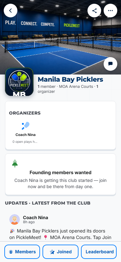 Club page with cover, logo and updates